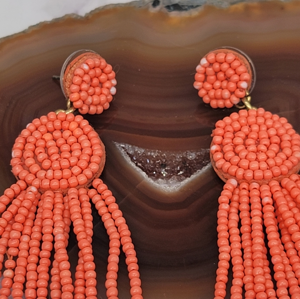J. Crew Orange Beaded Tassel Earrings - Picture 2 of 7